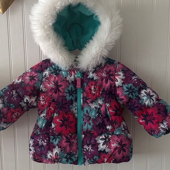 Like New! London Fog Floral Winter Puffer Jacket with Hood sz 12 mos - Picture 5 of 9